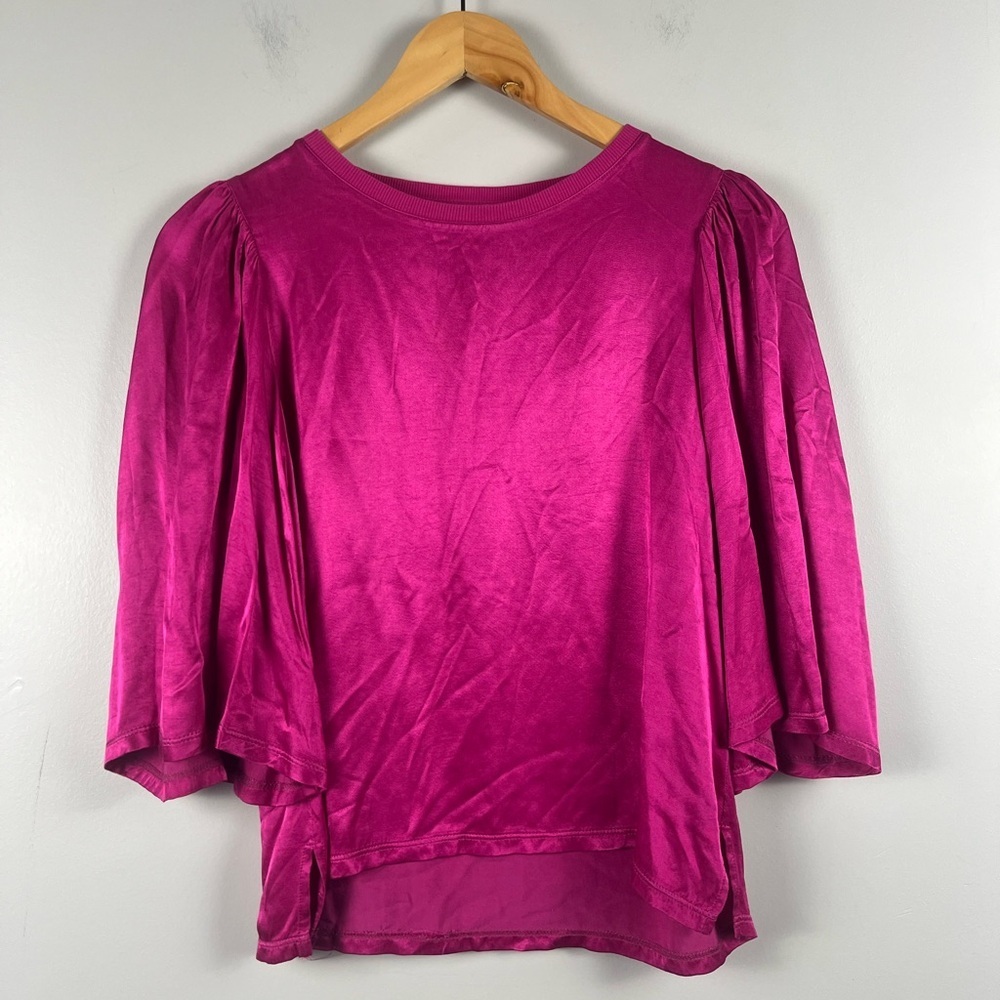 Nation LTD Donna Bell Sleeve top in miss magenta size small - Picture 3 of 9